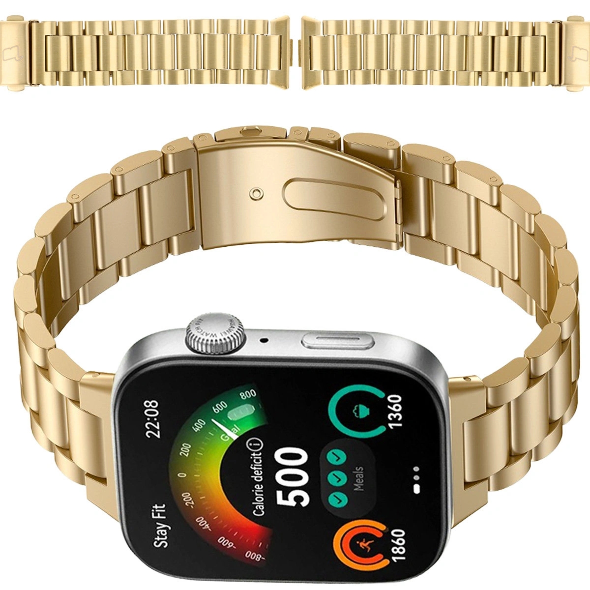 Pasek ze stali nierdzewnej Bizon Strap Watch Aura do Huawei Watch Fit 5 Pro/Fit 5/Fit 4 Pro/Fit 4/Fit 3, złoty