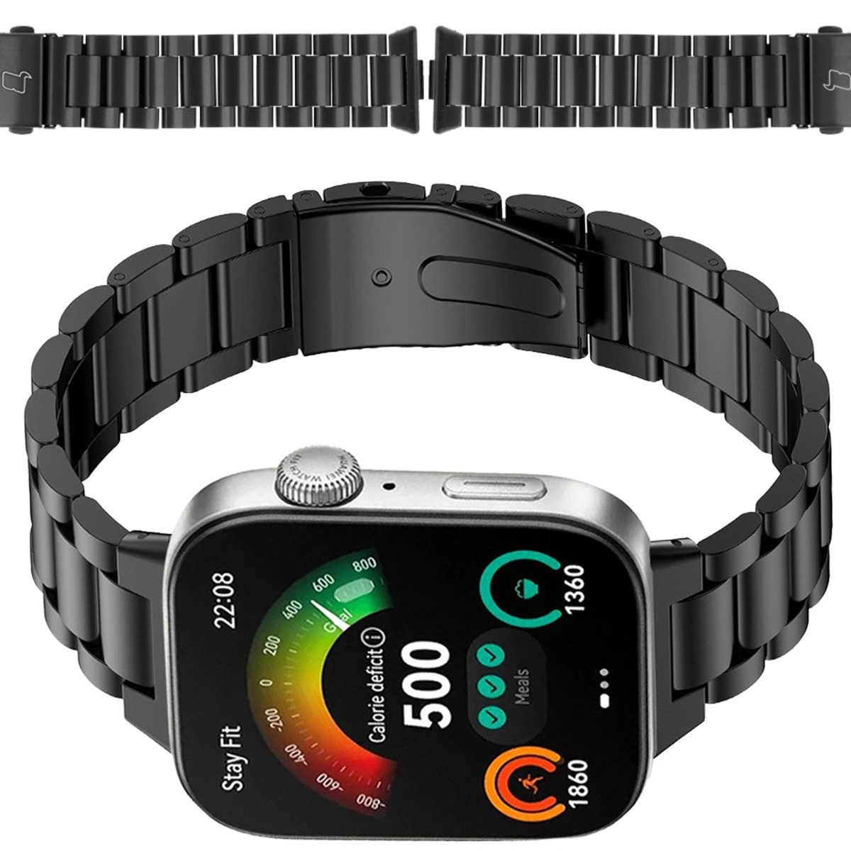 Pasek ze stali nierdzewnej Bizon Strap Watch Aura do Huawei Watch Fit 5 Pro/Fit 5/Fit 4 Pro/Fit 4/Fit 3, czarny