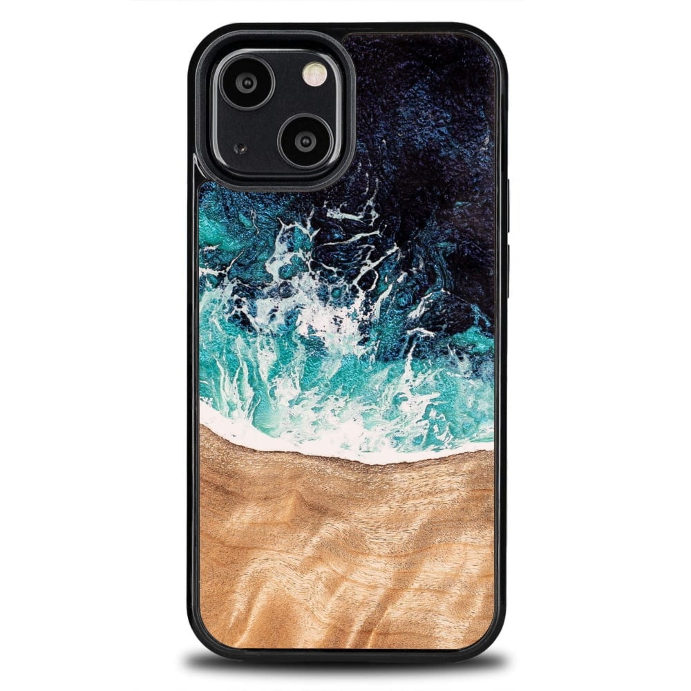Drewniane etui do iPhone 13 Mini, Bewood Unique Dream Island, niebiesko-brązowe