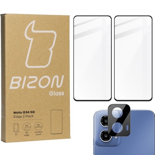 Image of 2x Szkło + szybka na aparat BIZON Edge 2 Pack do Motorola Moto G34 5G