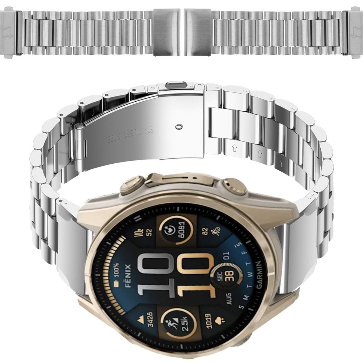 Pasek ze stali nierdzewnej do smartwatcha, Bizon Strap Watch Aura, QuickFit 20 mm, srebrny