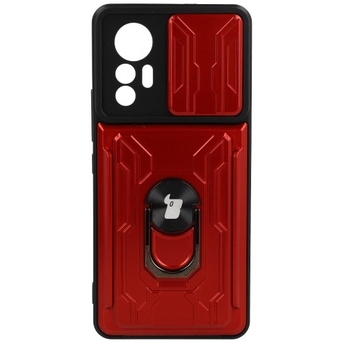 Image of Etui Bizon Case Camshield Card Slot Ring do Xiaomi 12 Lite, czerwone