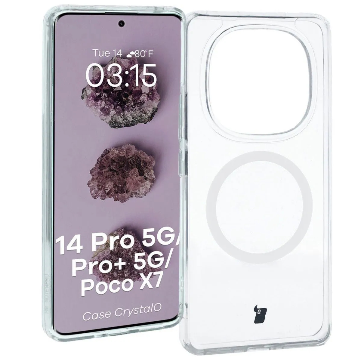 Etui z pierścieniem magnetycznym Bizon Case CrystalO do Xiaomi Redmi Note 14 Pro 5G / 14 Pro+ 5G / Poco X7, przezroczyste