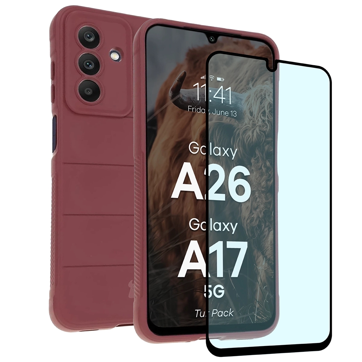 Pancerne etui + szkło hartowane Bizon Tur Pack do Galaxy A17 5G / A26 5G, burgundowe
