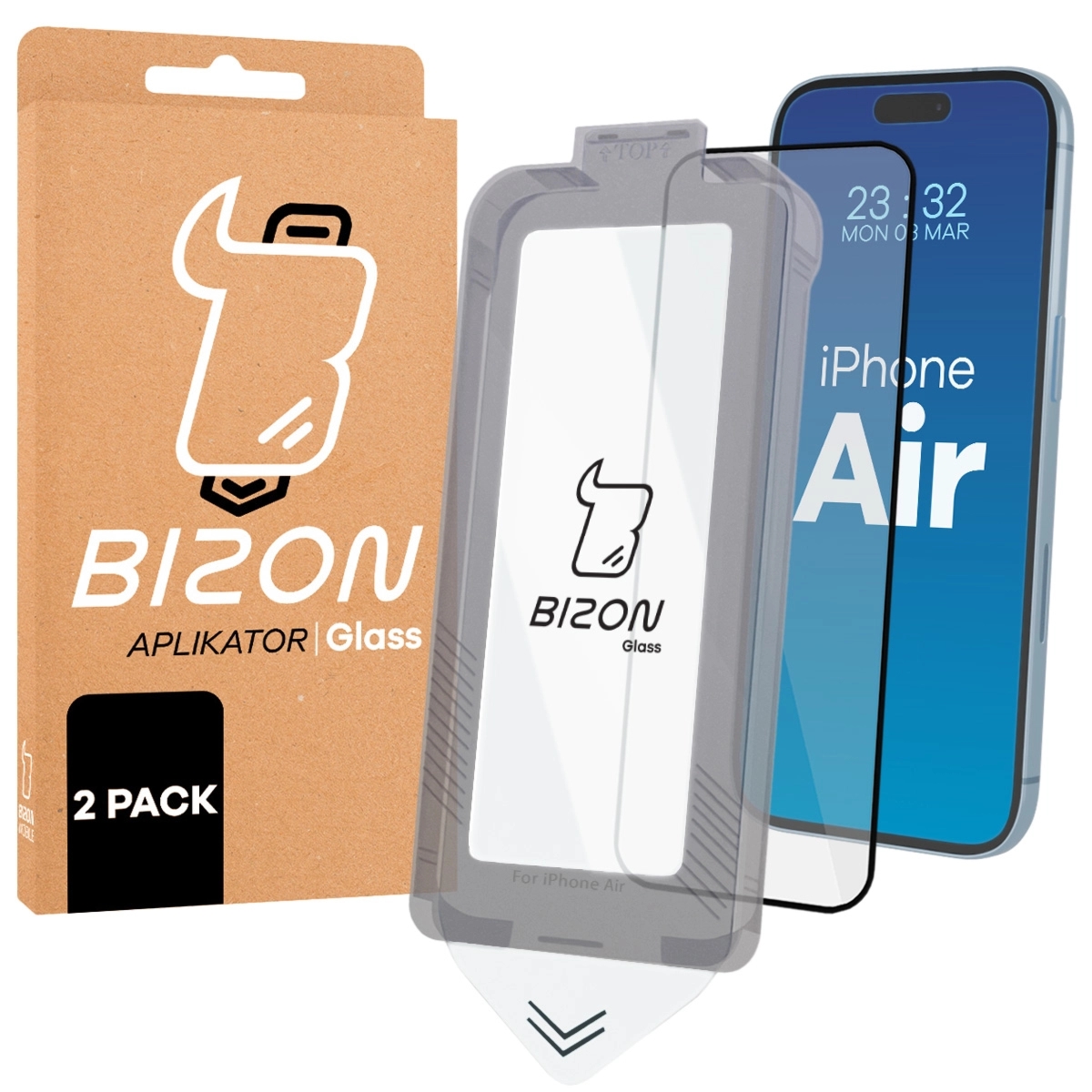 Szkło hartowane z ramką do łatwej aplikacji Bizon Glass Aplikator do iPhone Air, 2 sztuki