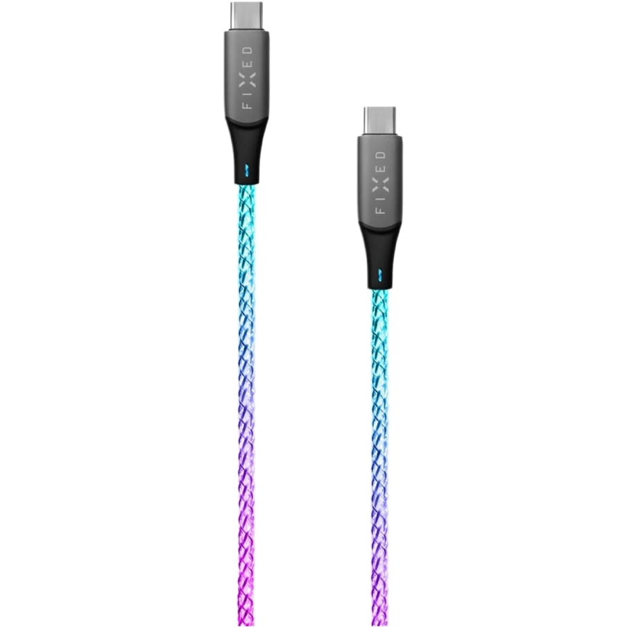 Kabel z podświetleniem RGB, Fixed Glowing Rainbow, USB-C PD 60W, 1.2m, wielokolorowy