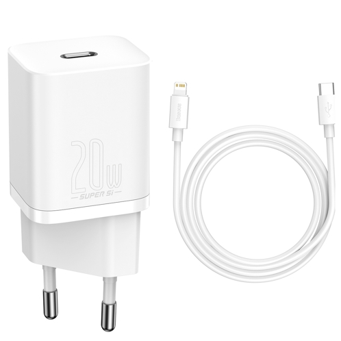 Image of OUTLET: Ładowarka sieciowa Baseus Super Si USB-C 20W + kabel Lightning, biała