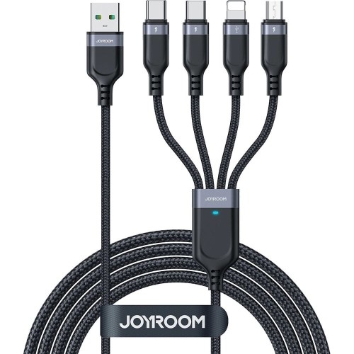 Image of Kabel USB Joyroom 4w1 USB-A do 2x USB-C / Lightning / MicroUSB, 3.5A, 1.2m, czarny