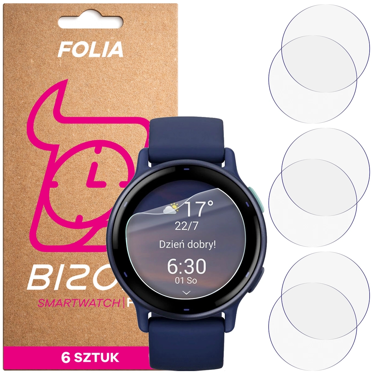 Folia ochronna na ekran zegarka Bizon Watch Film HydroFlex do Garmin Vivoactive 5, 6 sztuk