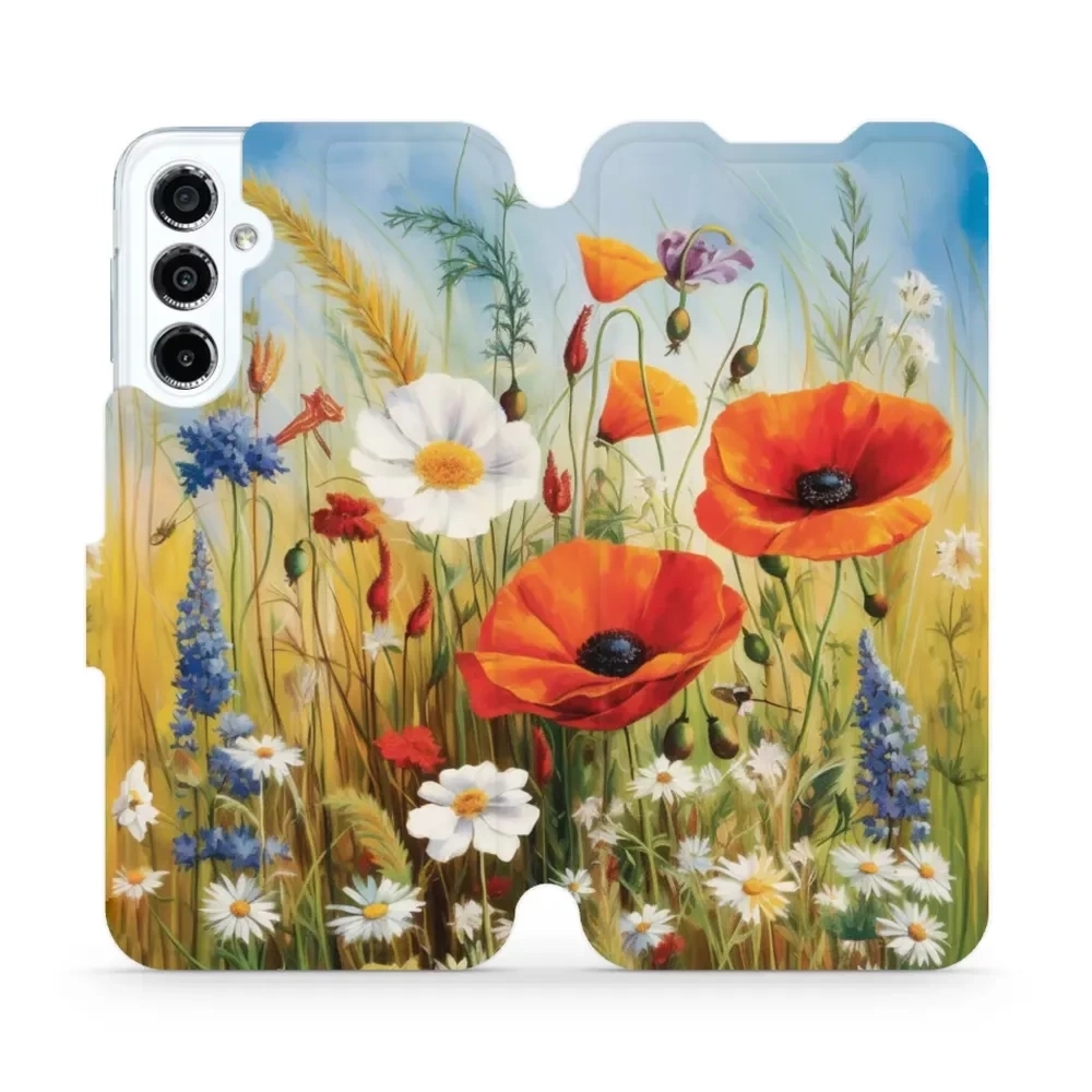 Etui z klapką do Galaxy M34 5G, Mobiwear Book, łąkowe kwiaty