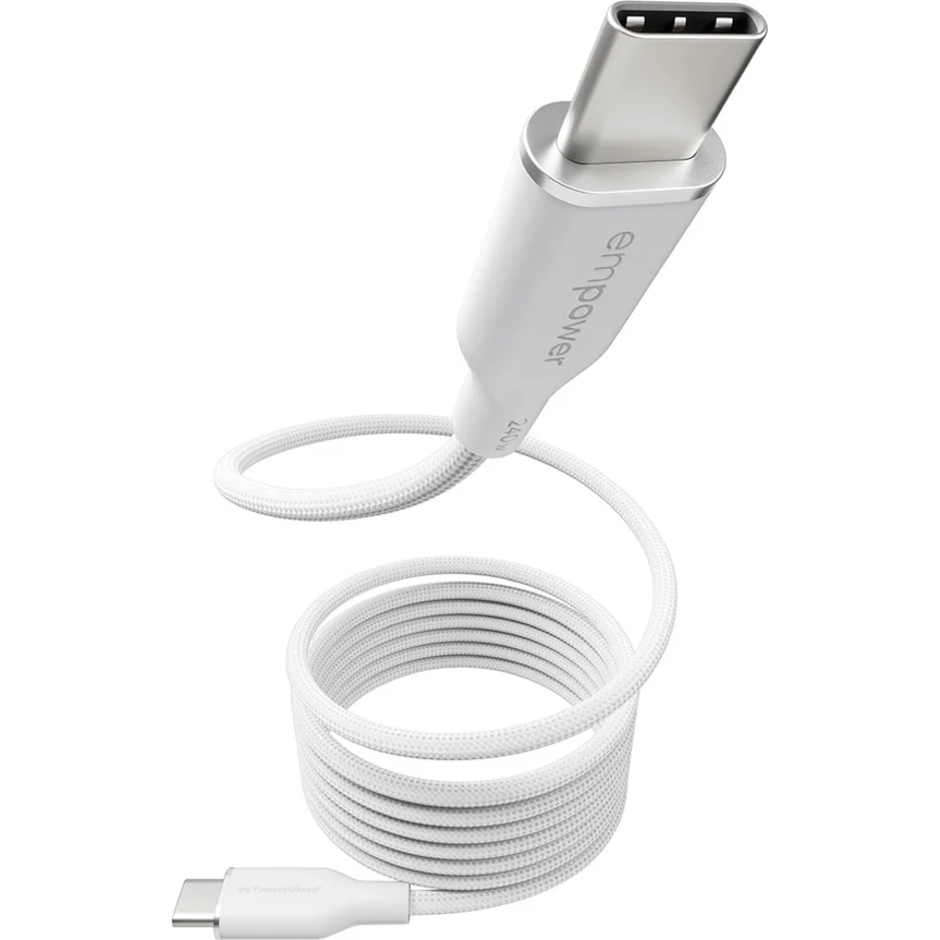 Kabel magnetyczny z oplotem USB-C – USB-C, Empower Magnetic 240W PD 3.1 EPR, QC5, 1.5 m, srebrno biały
