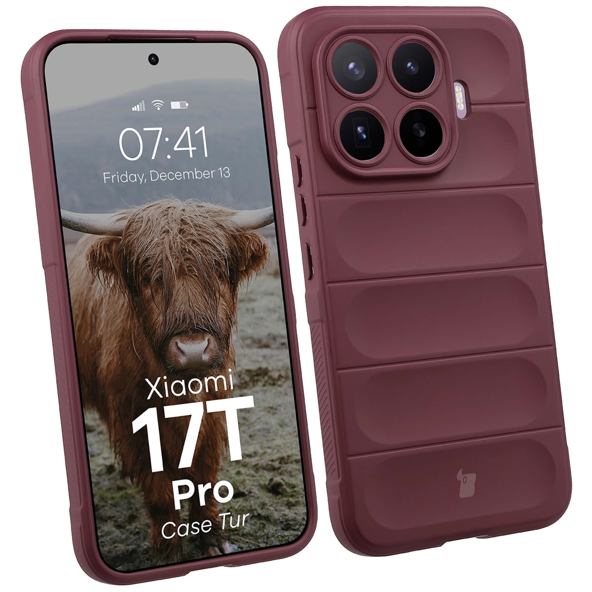 Pancerne etui Bizon Case Tur do Xiaomi 17T Pro, burgundowe