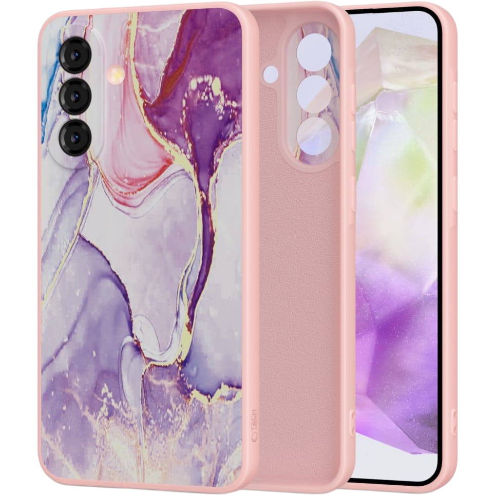 Etui silikonowe Tech-Protect Icon do Galaxy A37 5G, różowe z marmurowym wzorem