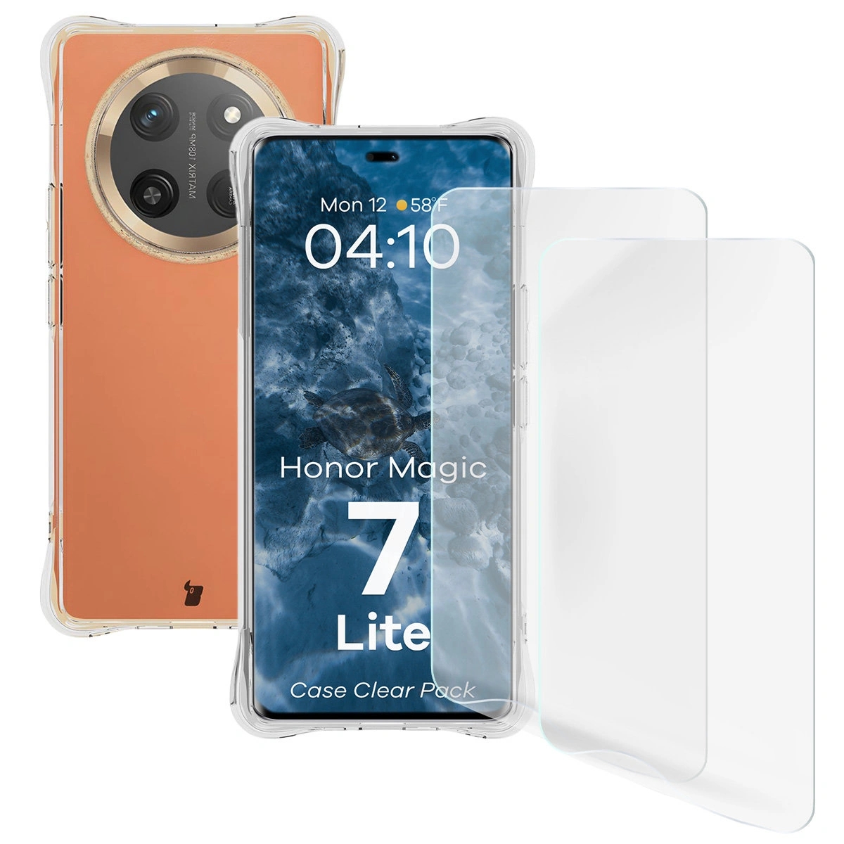 Image of Elastyczne etui + 2x folia na ekran Bizon Case Clear Pack do Honor Magic7 Lite