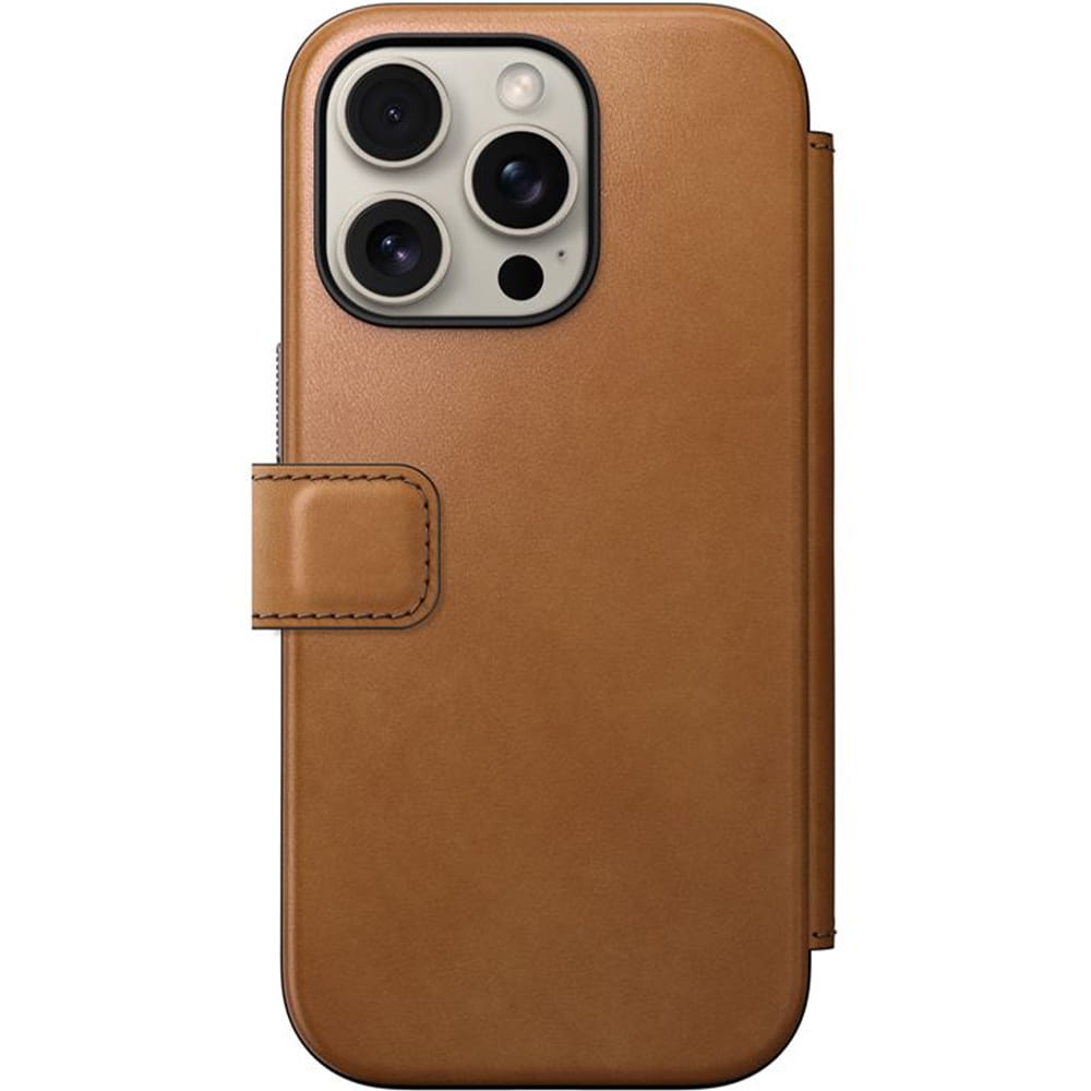 Image of Etui z klapką Nomad Modern Leather Folio do MagSafe, do iPhone 16 Pro, jasnobrązowe