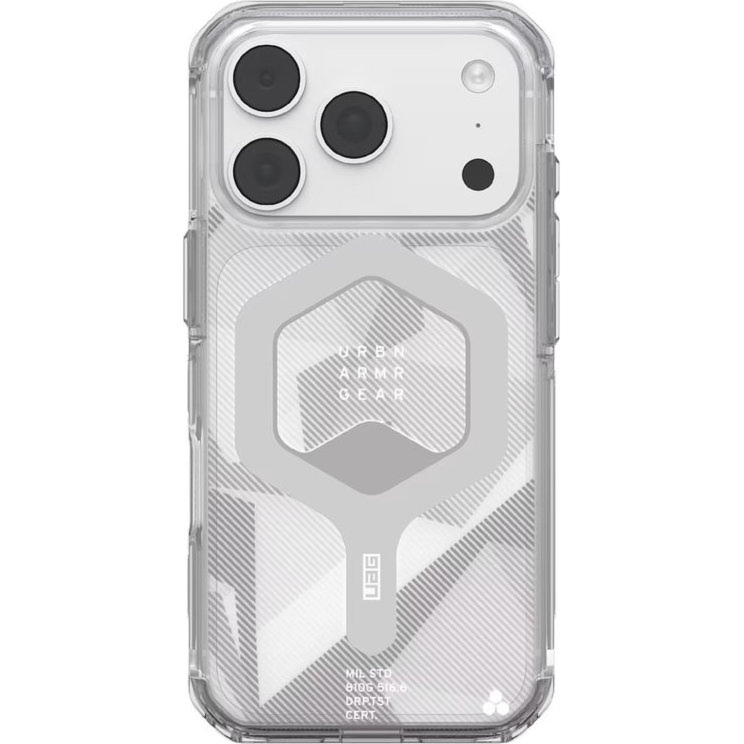 Etui pancerne UAG Plyo do MagSafe do iPhone 18 Pro / 17 Pro, przezroczysto-szare wzorzyste