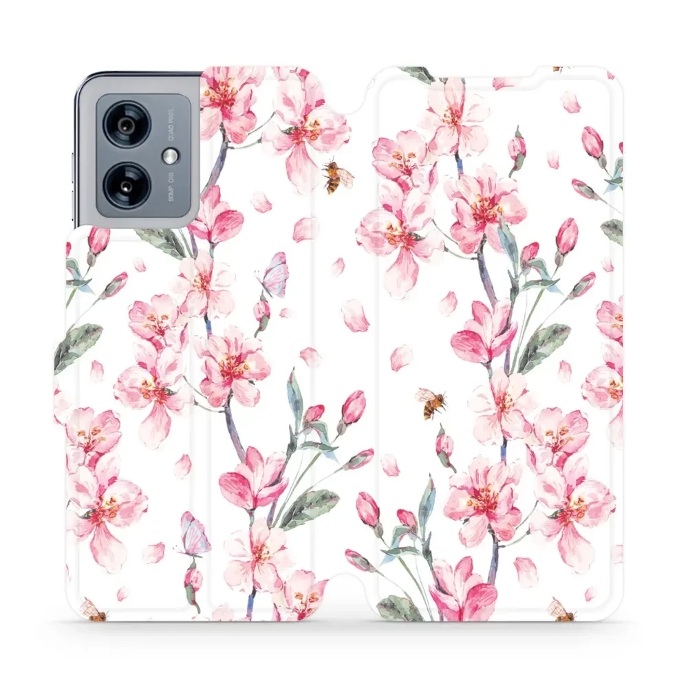 Etui z klapką do Motorola Moto G54 5G, Mobiwear Book, różowa wiosna
