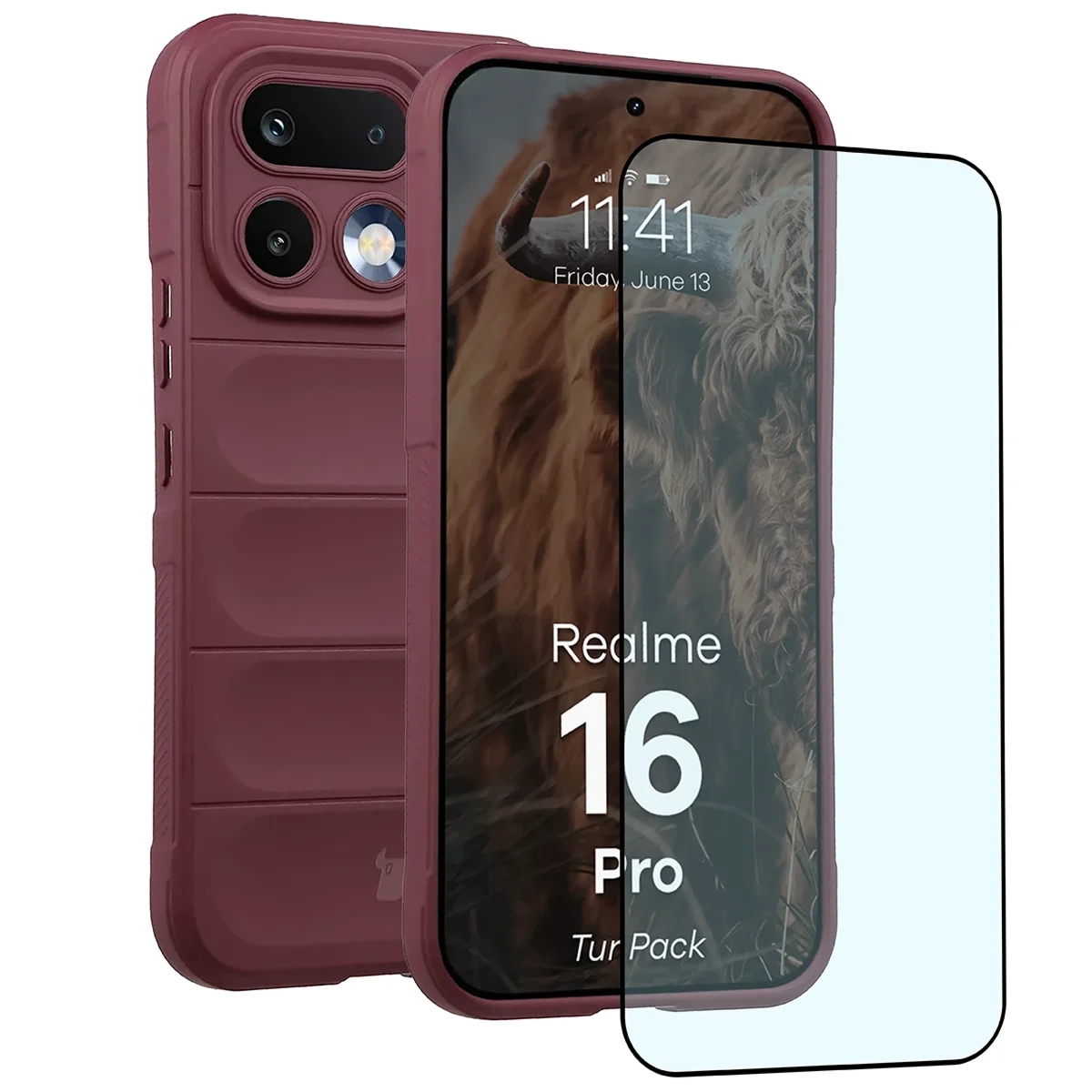 Pancerne etui + szkło hartowane Bizon Tur Pack do Realme 16 Pro 5G, burgundowe