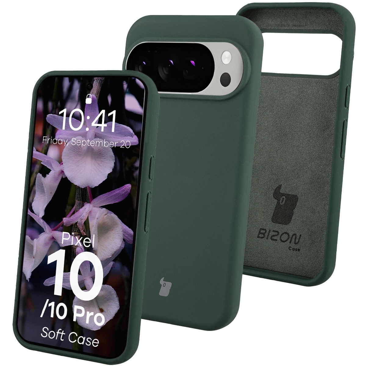 Image of Silikonowe etui Bizon Soft Case do Google Pixel 10 / 10 Pro, ciemnozielone