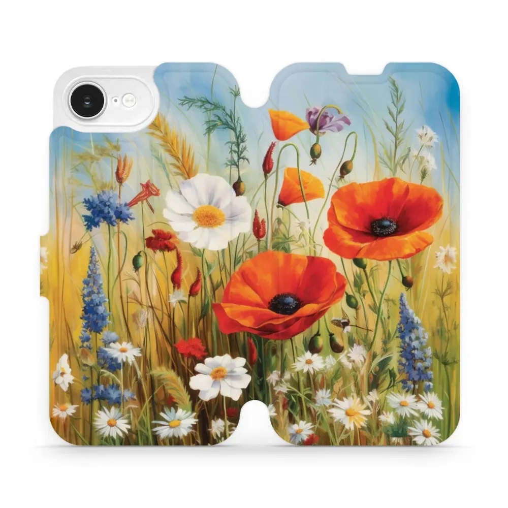 Etui z klapką do iPhone 17e / 16e, Mobiwear Book, łąkowe kwiaty