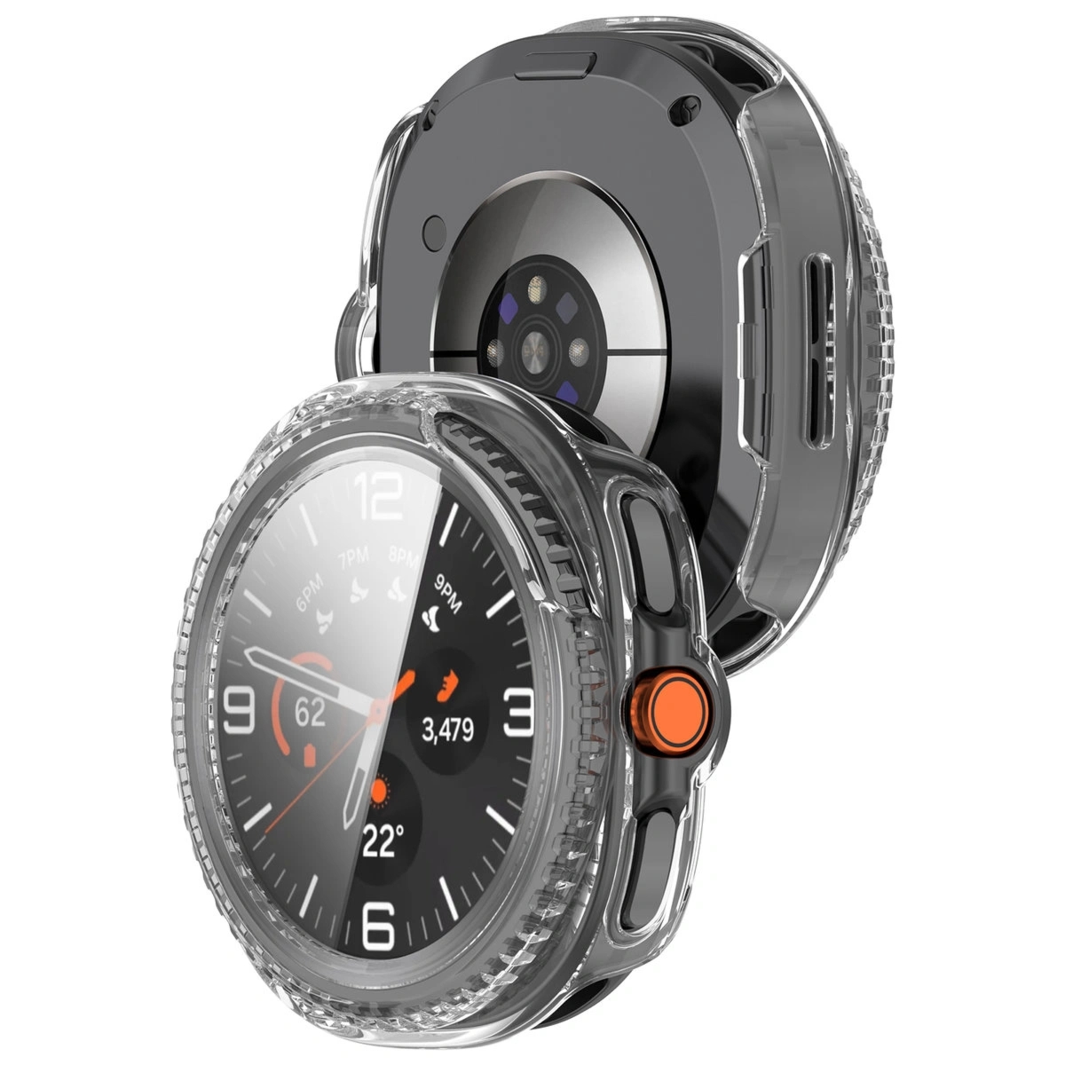 Etui ze szkłem do zegarka Bizon Case Watch Adamo do Galaxy Watch 8 Classic 46 mm, przezroczyste