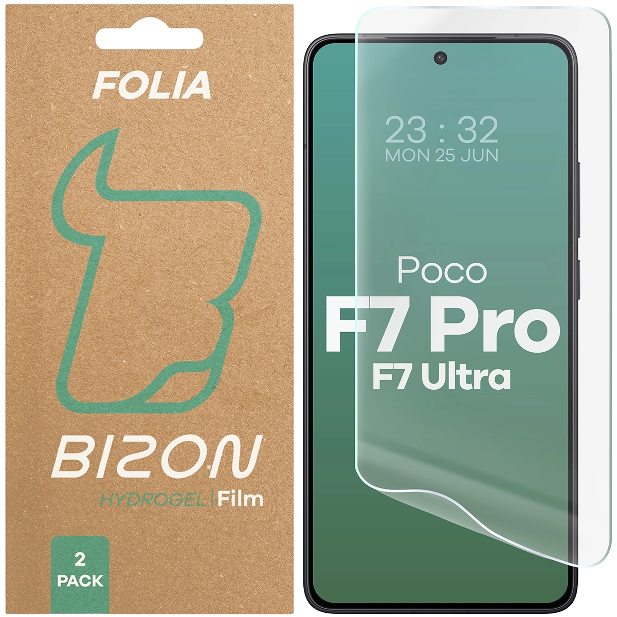 Image of Folia hydrożelowa na ekran Bizon Glass Hydrogel Front do Xiaomi Poco F7 Pro / F7 Ultra, 2 sztuki