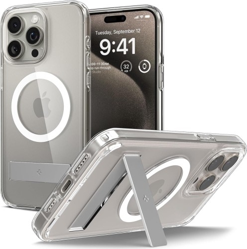 Image of Etui Spigen Ultra Hybrid S Mag MagSafe do iPhone 15 Pro Max, przezroczysto-białe