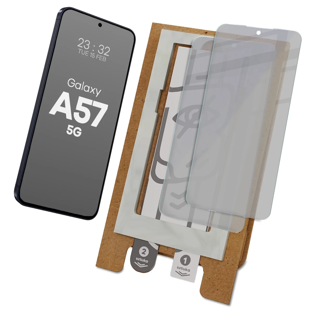 2x Prywatyzujące szklo hybrydowe z eko aplikatorem Bizon Eplikator Hybrid Shadow do Galaxy A57 5G
