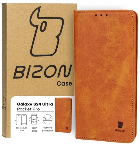 Image of Etui z klapką Bizon Case Pocket Pro do Galaxy S24 Ultra, brązowe