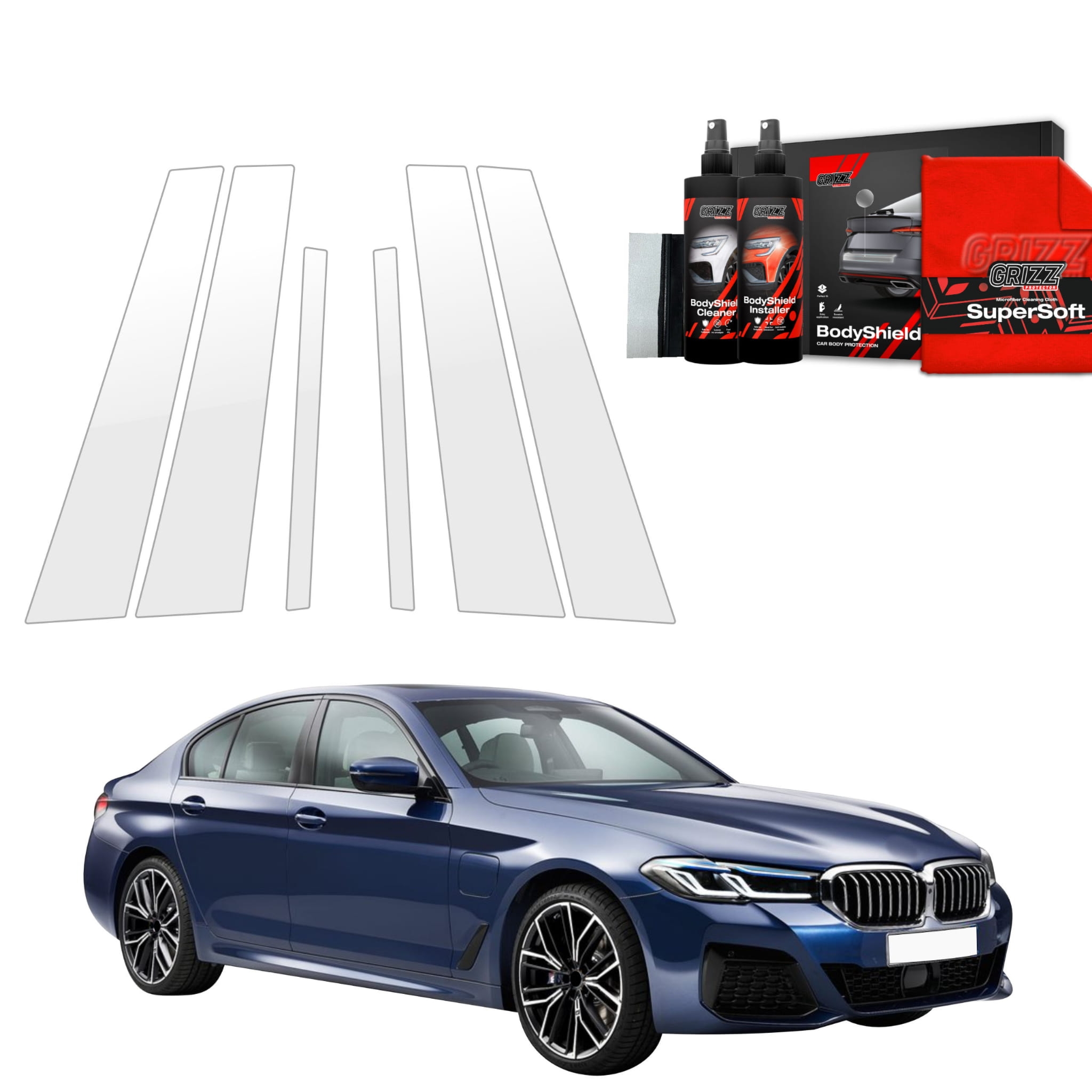 6w1 Folia ochronna Grizz Protector na słupki do BMW 5 G30 Sedan (2023-2026)