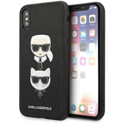 Image of Etui Karl Lagerfeld Hard Case Saffiano Karl and Choupette Head do iPhone Xs / X, czarne
