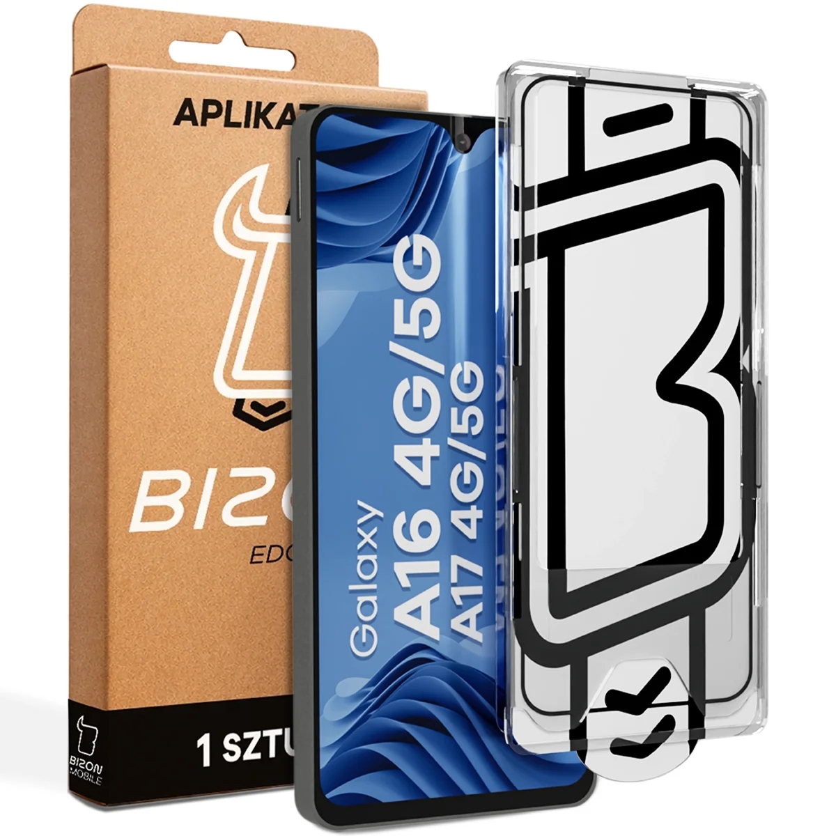 Szkło hartowane z ramką aplikacyjną Bizon Glass Aplikator Edge do Galaxy A16 / A17, 1 zestaw