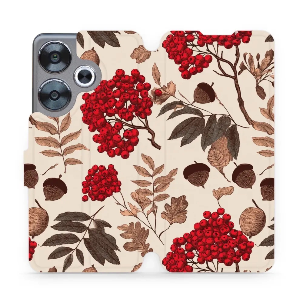 Etui z klapką do Xiaomi POCO F6, Mobiwear Book, jarzębina na ecru