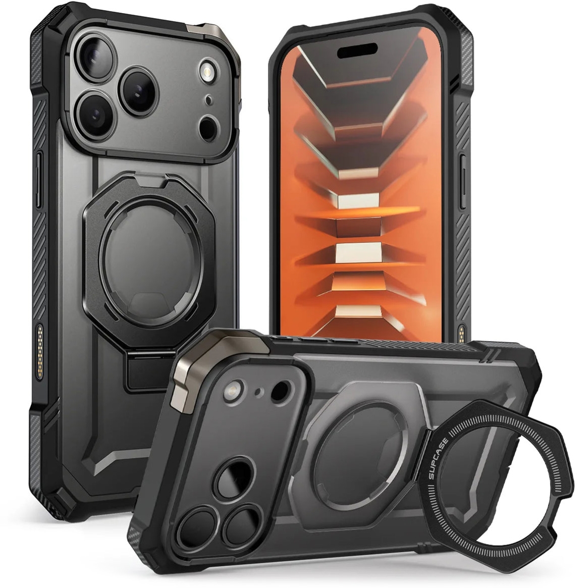 Etui pancerne Supcase UB Grip Mag (CC) do MagSafe do iPhone 18 Pro Max / 17 Pro Max, przezroczysto-czarne