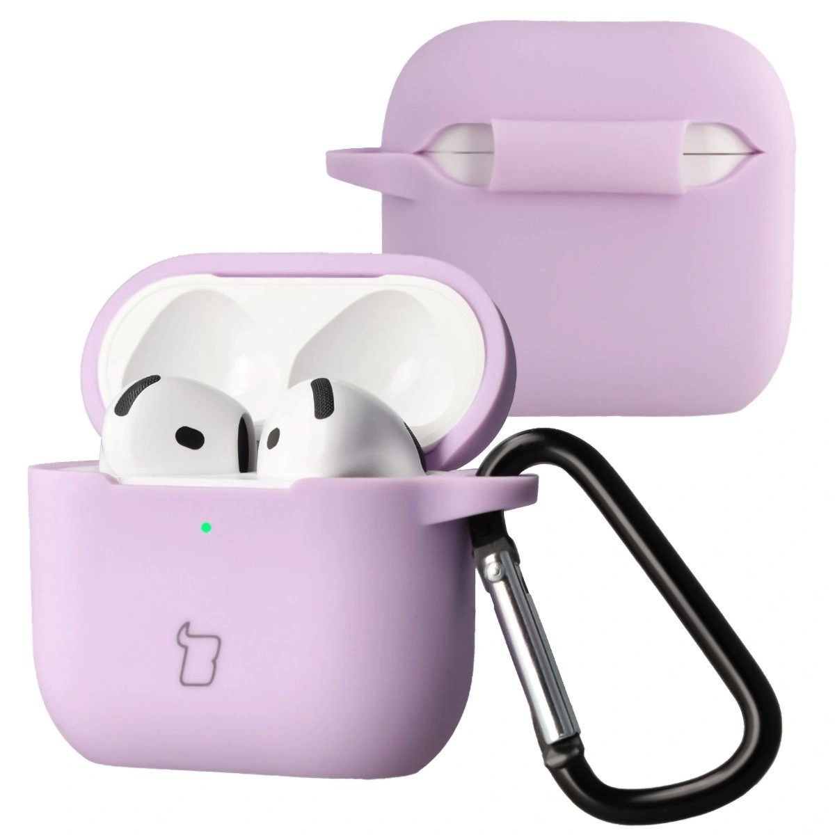 Silikonowe etui z karabińczykiem Bizon Case Headphone Silicone do Airpods 4, lawendowe