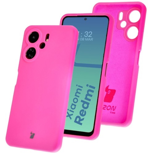 Image of Silikonowe etui Bizon Soft Case do Xiaomi Redmi 13C 4G / Xiaomi Redmi 13C 5G / Xiaomi Poco C65, neonowo-różowe