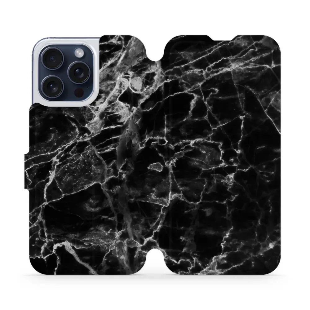 Etui z klapką do iPhone 15 Pro Max, Mobiwear Book, czarny marmur