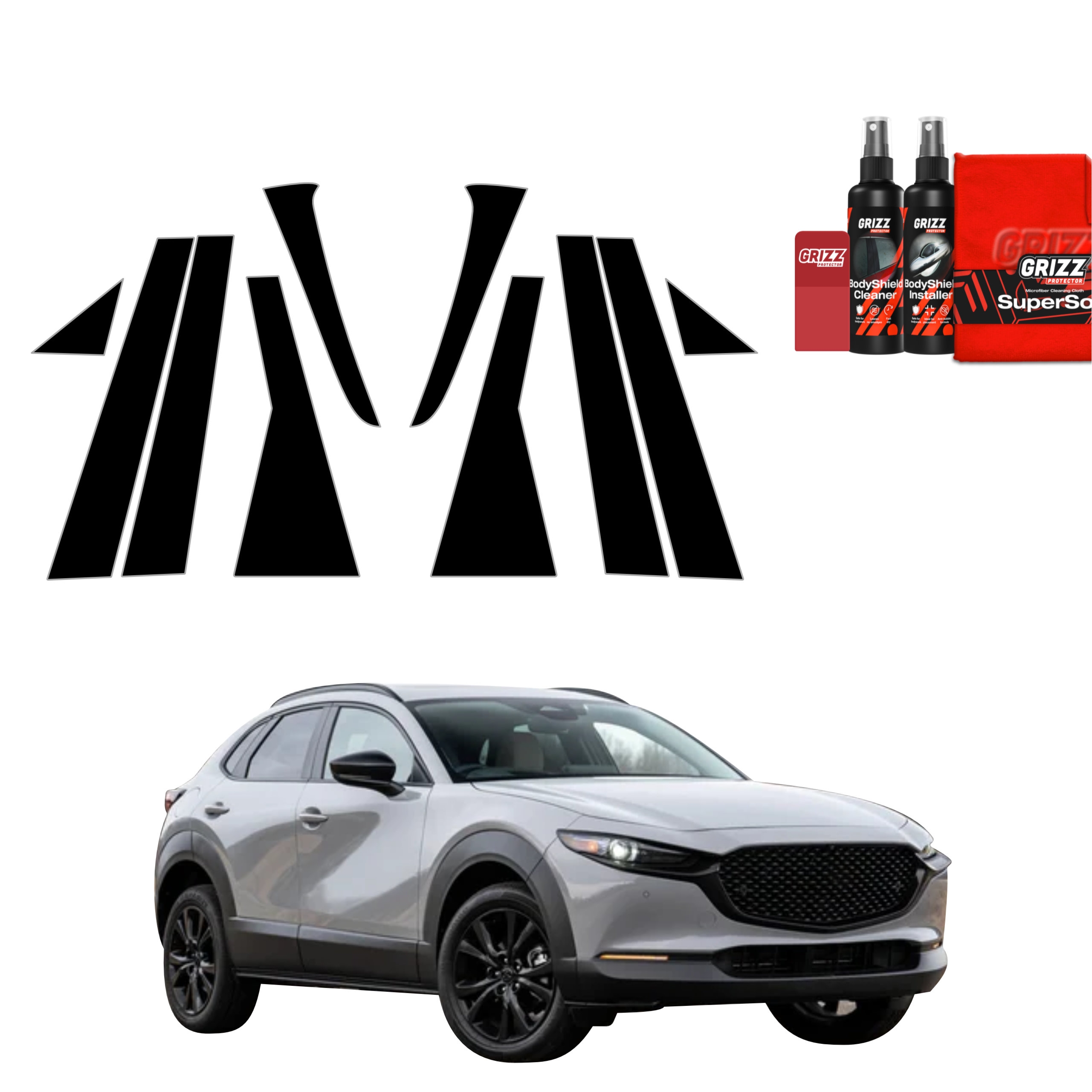 10w1 Czarna folia Grizz Protector na słupki do Mazda CX-30 (2026)