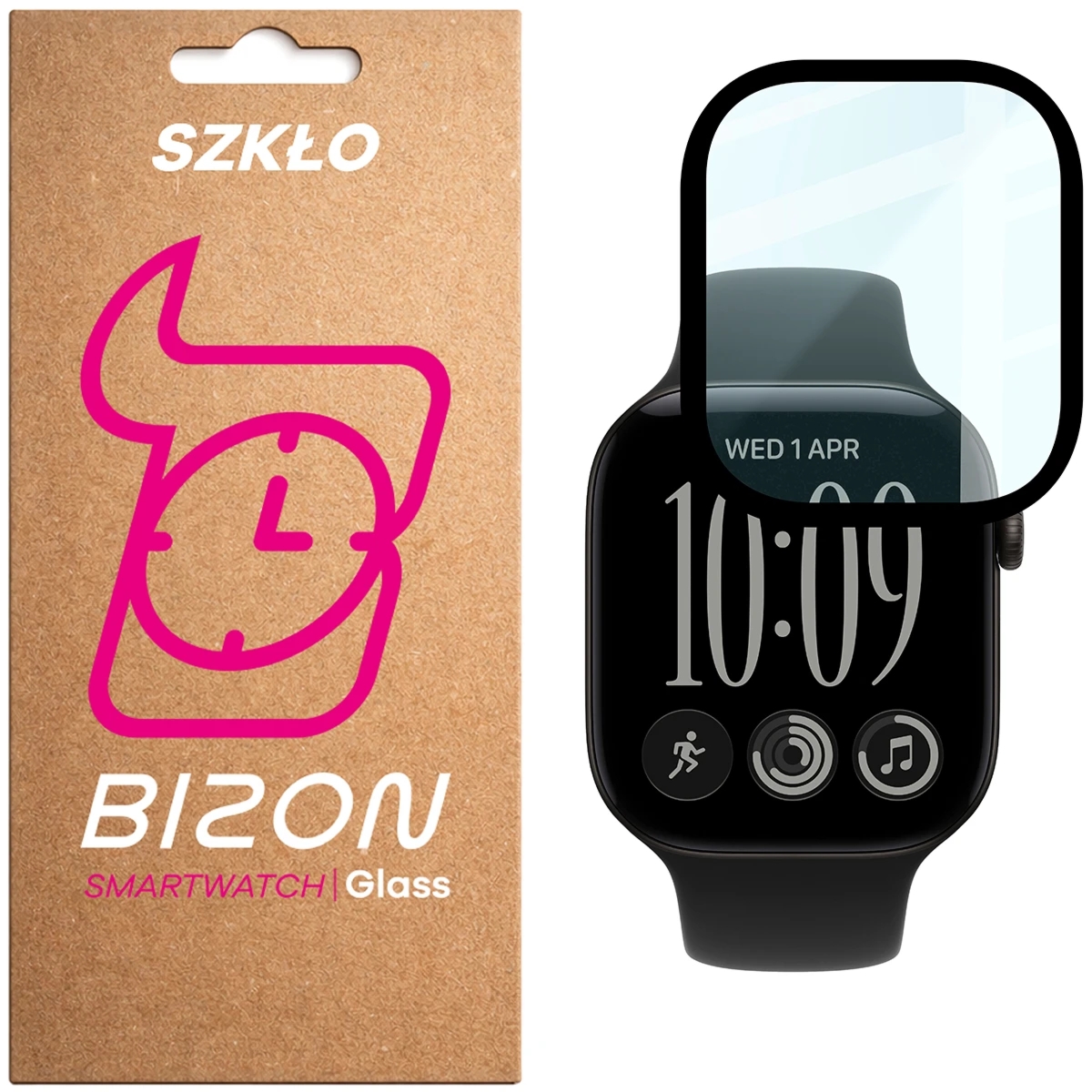 Szkło hybrydowe Bizon Watch Glass Edge Hybrid dla Apple Watch Series 12 46mm, czarne