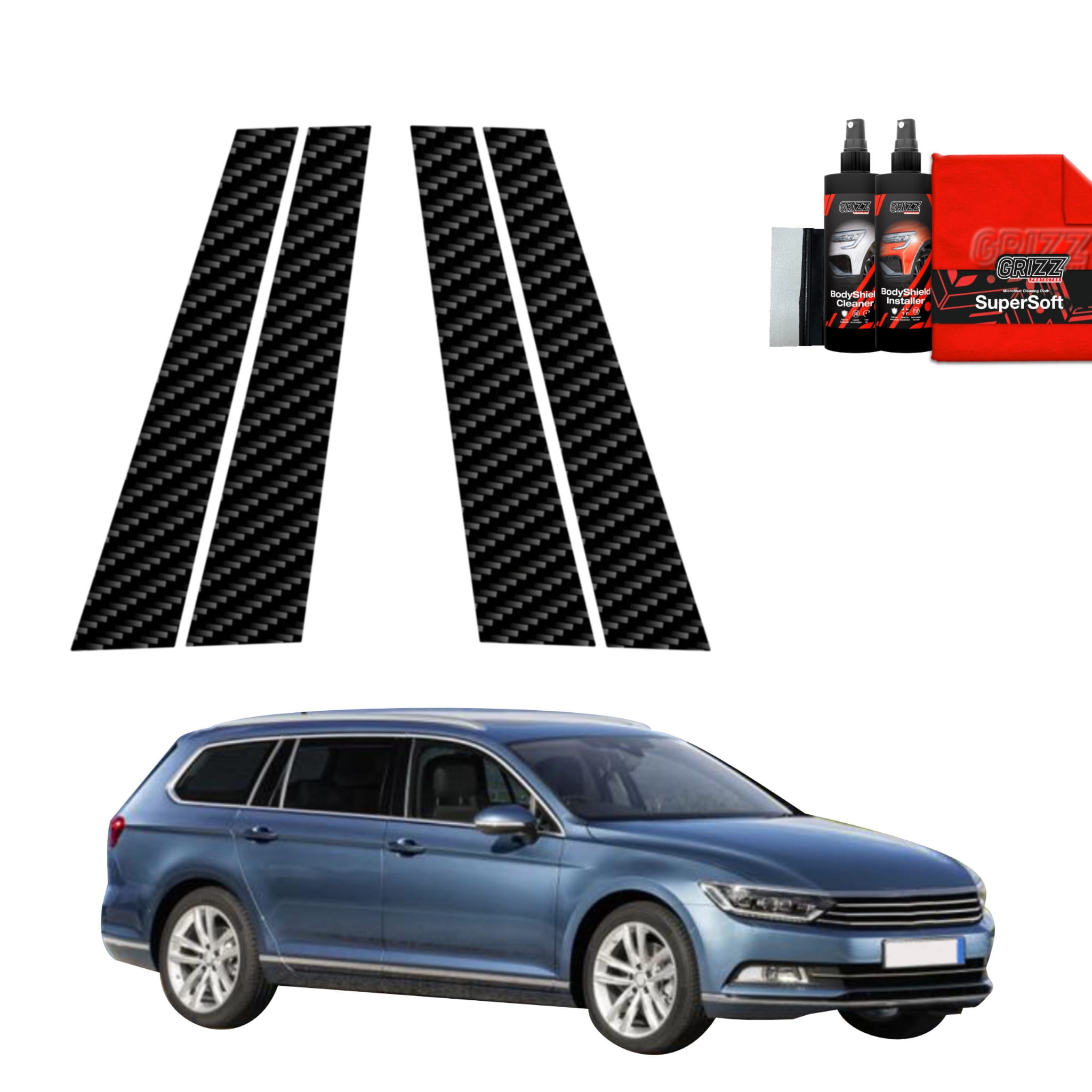 4w1 Folia karbonowa Grizz Protector na słupki do Volkswagen Passat B8 Kombi (2014-2022)