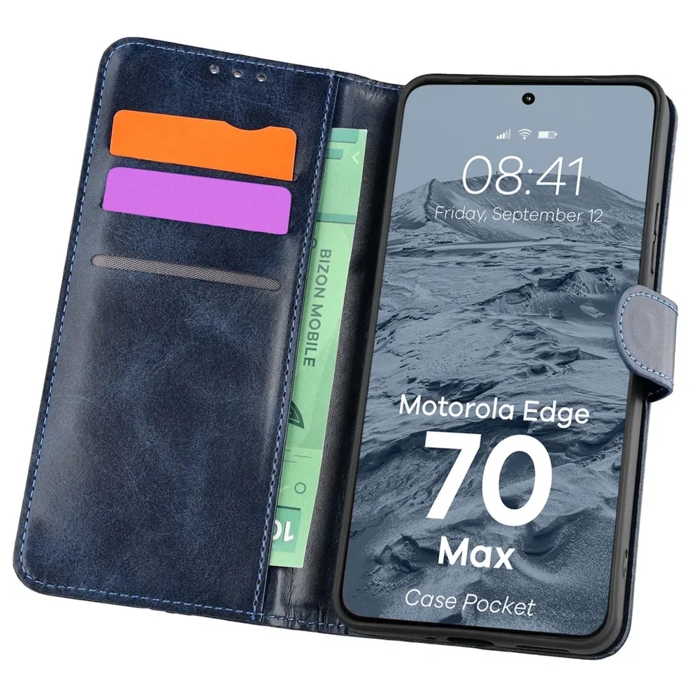 Etui z klapką Bizon Case Pocket do Motorola Edge 70 Max, granatowe