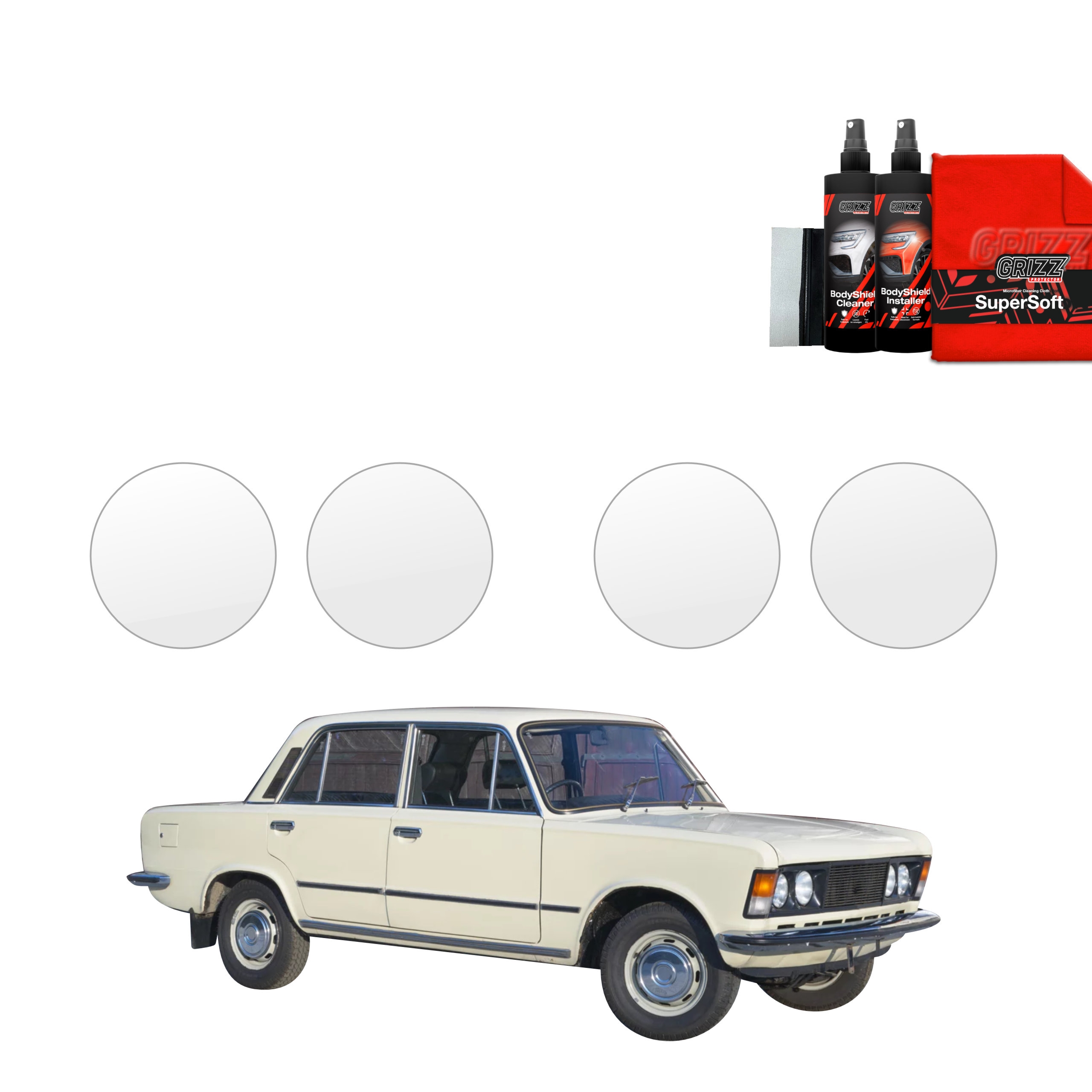 4w1 Bezbarwna folia ochronna Grizz Protector na lampy Fiat 125P (1967-1991)
