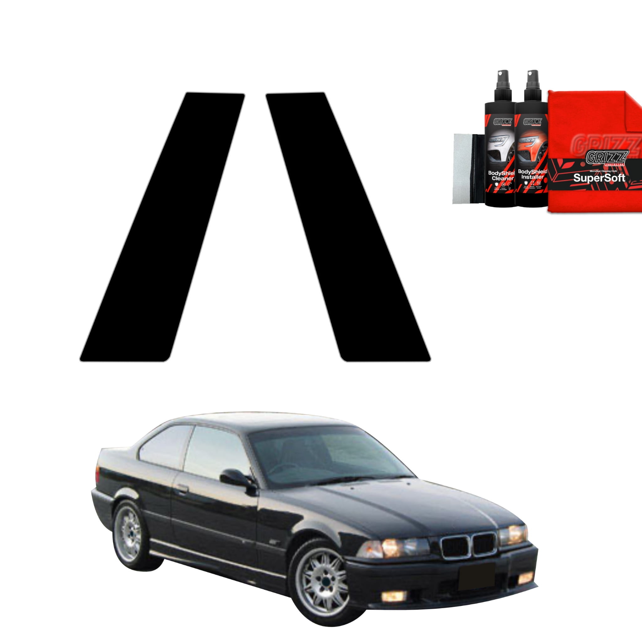 2w1 Czarna folia Grizz Protector na słupki do BMW 3 E36 Coupe (1991-1999)