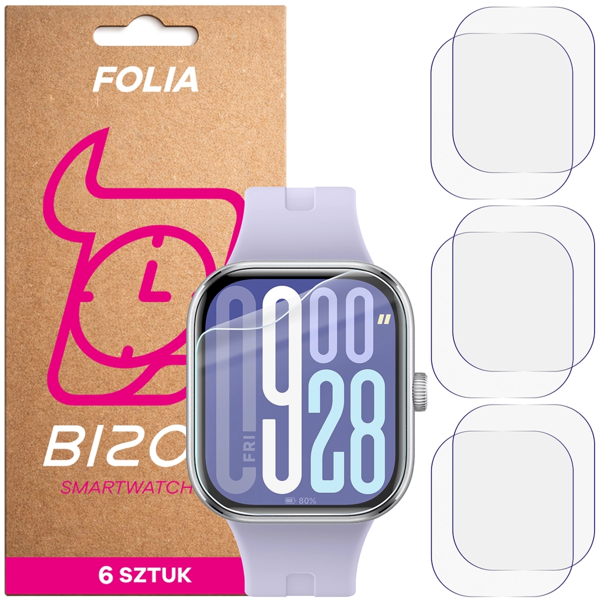 Folia ochronna na ekran zegarka Bizon Watch Film HydroFlex do Xiaomi Redmi Watch 5, 6 sztuk