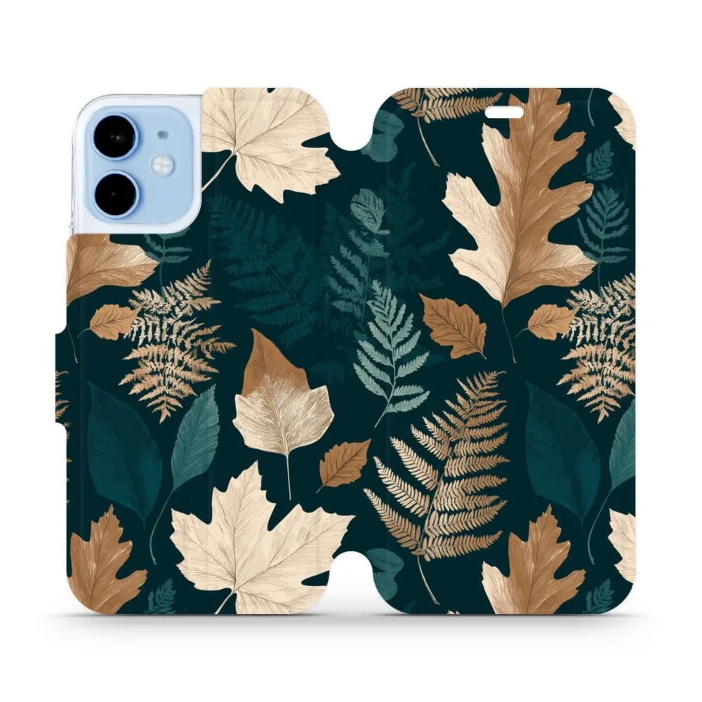 Etui z klapką do iPhone 12 mini, Mobiwear Book, zielnik z liści i paproci