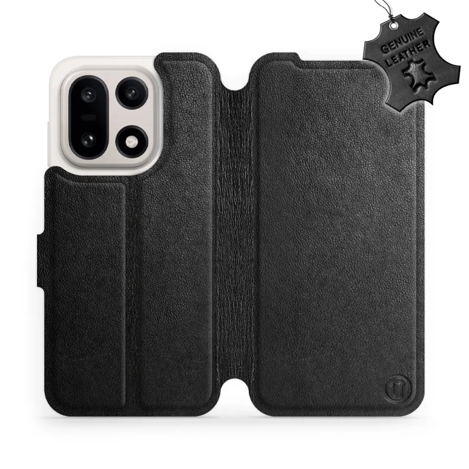 Etui z naturalnej skóry do OnePlus 15, Mobiwear Leather, czarne