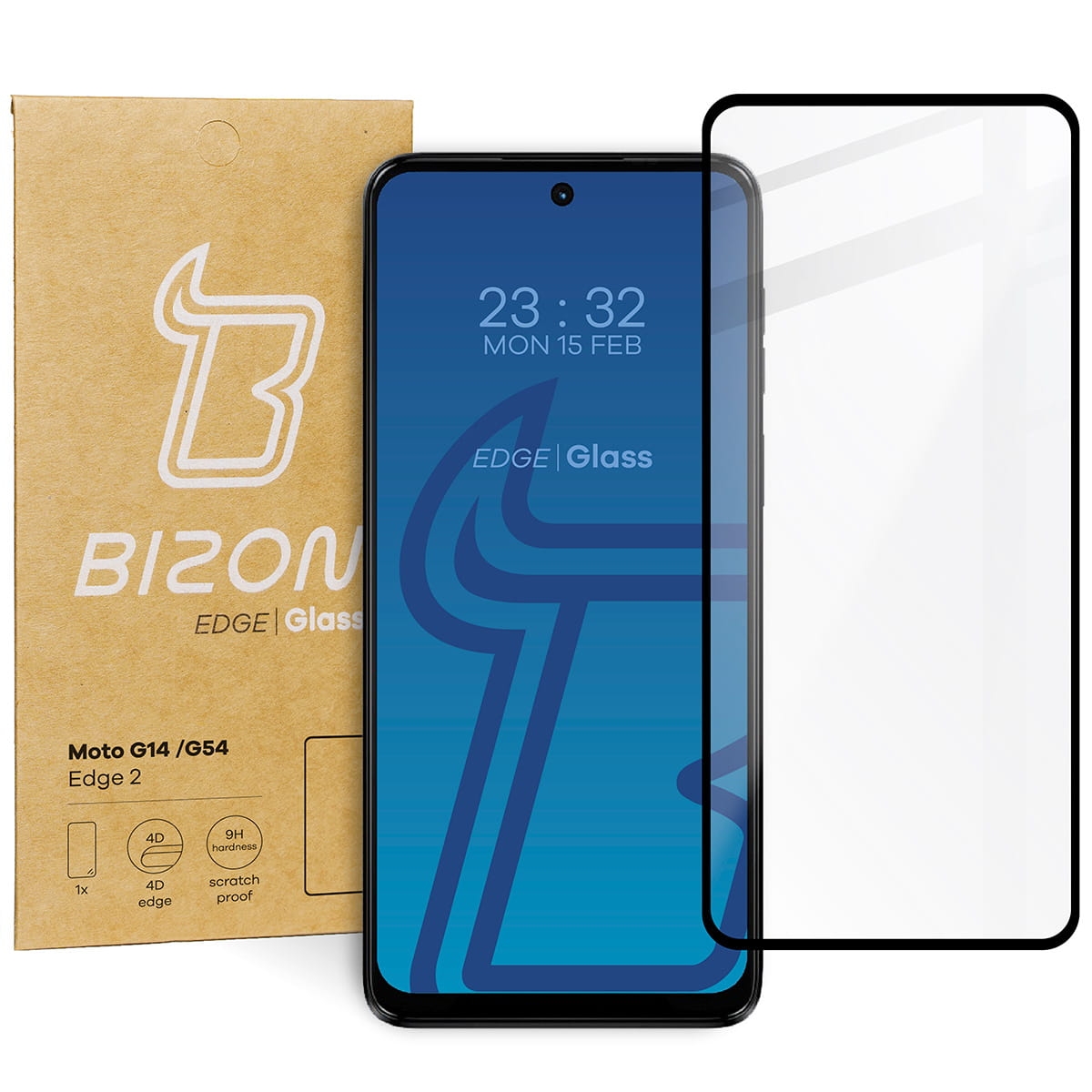 Image of Szkło hartowane Bizon Glass Edge 2 do Motorola Moto G14 / G54 / G54 Power / G55, czarne