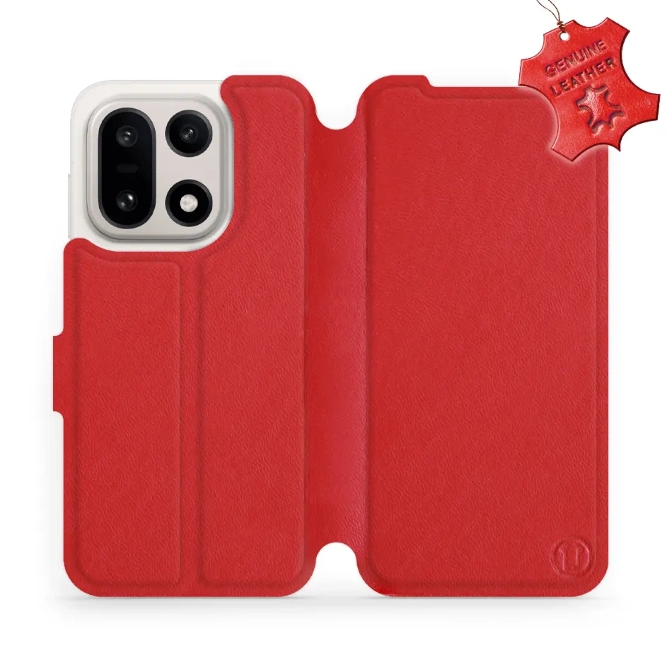 Etui z naturalnej skóry do OnePlus 15, Mobiwear Leather, czerwone