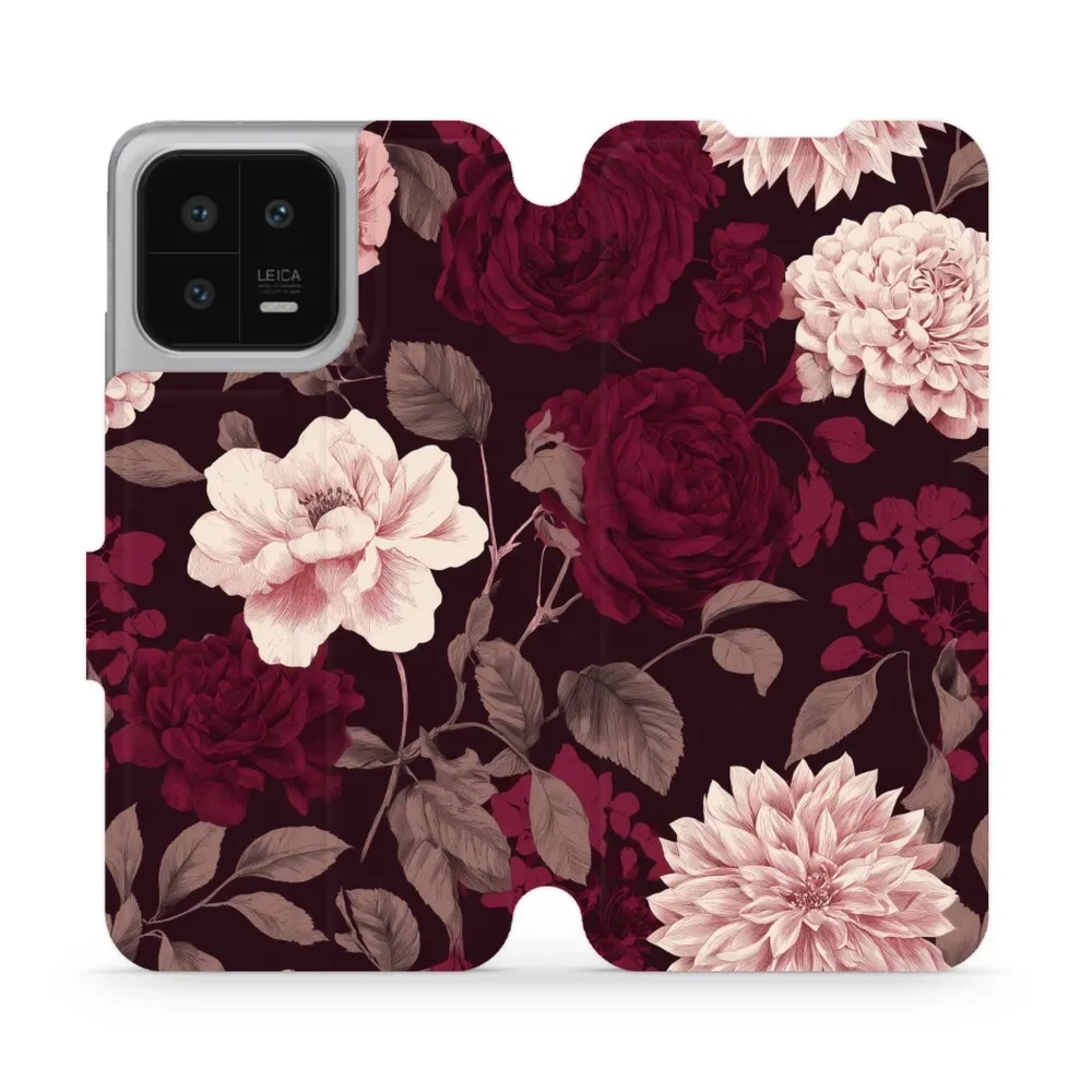 Etui z klapką do Xiaomi 13, Mobiwear Book, wino i dalie