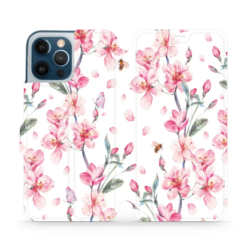 Etui z klapką do iPhone 12 Pro Max, Mobiwear Book, różowa wiosna